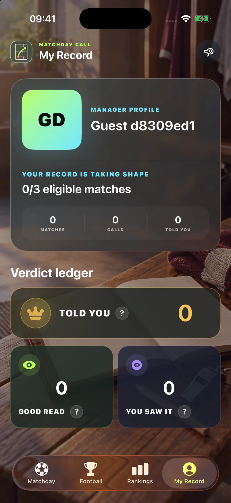 Current My Record screen showing a manager profile and a record taking shape